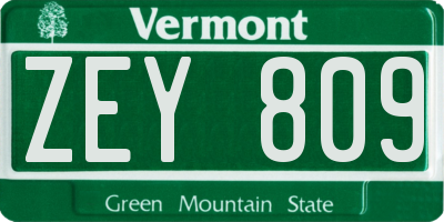 VT license plate ZEY809