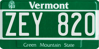 VT license plate ZEY820