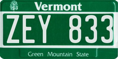 VT license plate ZEY833