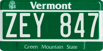 VT license plate ZEY847