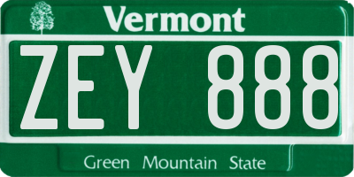 VT license plate ZEY888