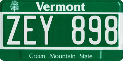 VT license plate ZEY898