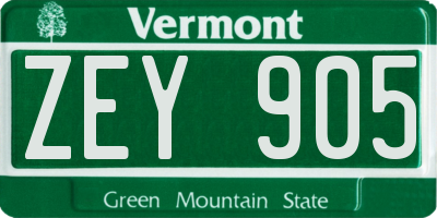 VT license plate ZEY905