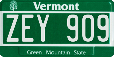 VT license plate ZEY909