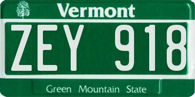 VT license plate ZEY918