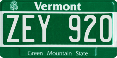 VT license plate ZEY920