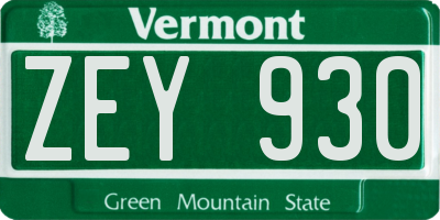 VT license plate ZEY930