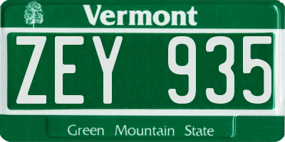 VT license plate ZEY935