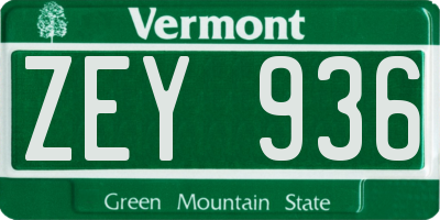 VT license plate ZEY936
