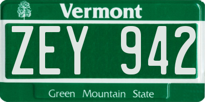 VT license plate ZEY942