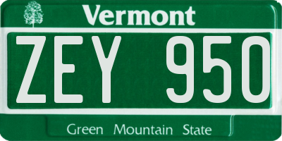 VT license plate ZEY950