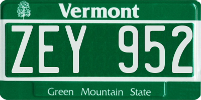 VT license plate ZEY952