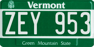 VT license plate ZEY953