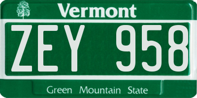 VT license plate ZEY958