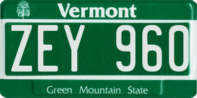 VT license plate ZEY960