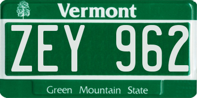 VT license plate ZEY962