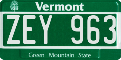 VT license plate ZEY963