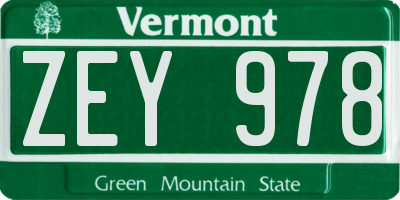 VT license plate ZEY978
