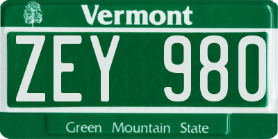VT license plate ZEY980