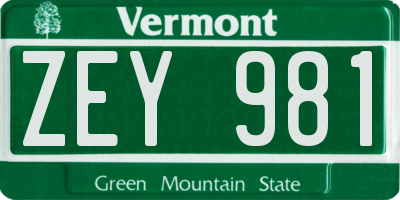 VT license plate ZEY981