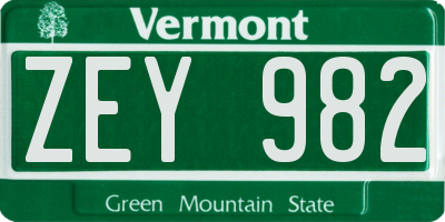 VT license plate ZEY982