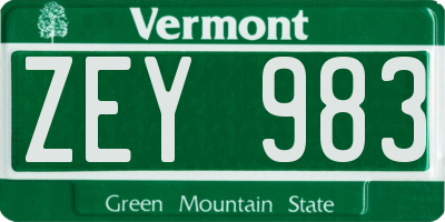 VT license plate ZEY983