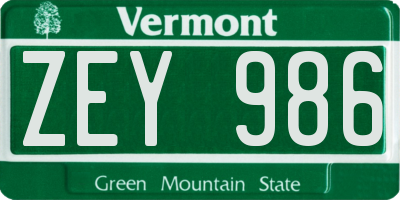VT license plate ZEY986