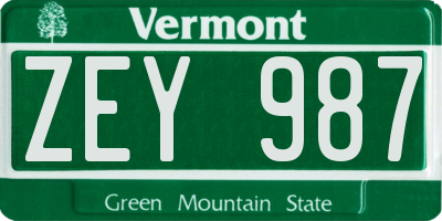 VT license plate ZEY987