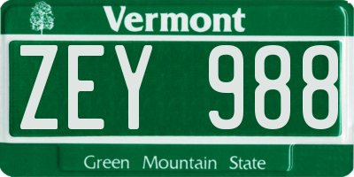 VT license plate ZEY988