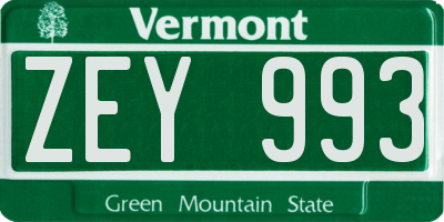 VT license plate ZEY993
