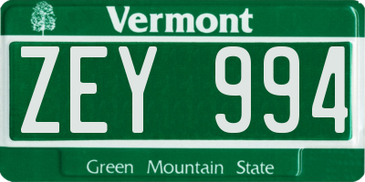 VT license plate ZEY994