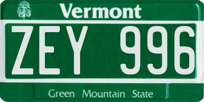 VT license plate ZEY996