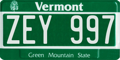 VT license plate ZEY997