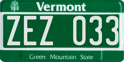 VT license plate ZEZ033