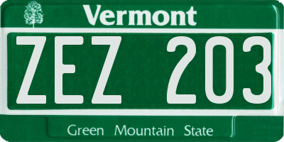 VT license plate ZEZ203