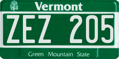 VT license plate ZEZ205