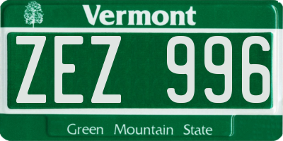 VT license plate ZEZ996
