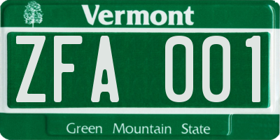 VT license plate ZFA001