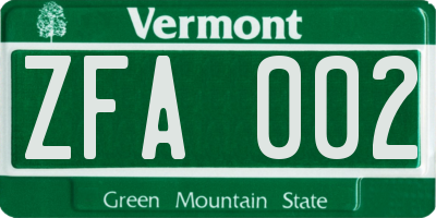 VT license plate ZFA002