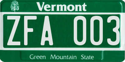 VT license plate ZFA003