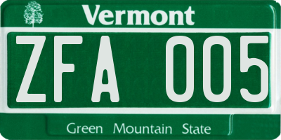 VT license plate ZFA005