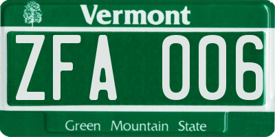 VT license plate ZFA006