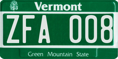 VT license plate ZFA008