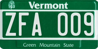 VT license plate ZFA009