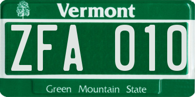 VT license plate ZFA010