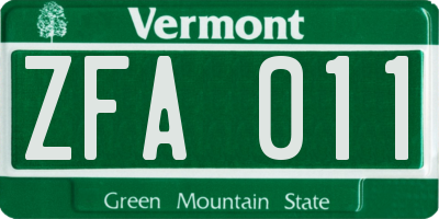 VT license plate ZFA011