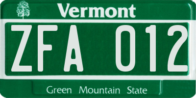 VT license plate ZFA012