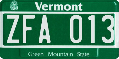 VT license plate ZFA013