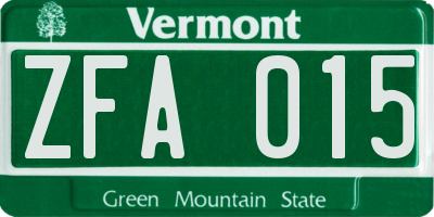 VT license plate ZFA015