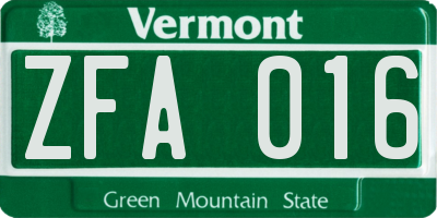 VT license plate ZFA016